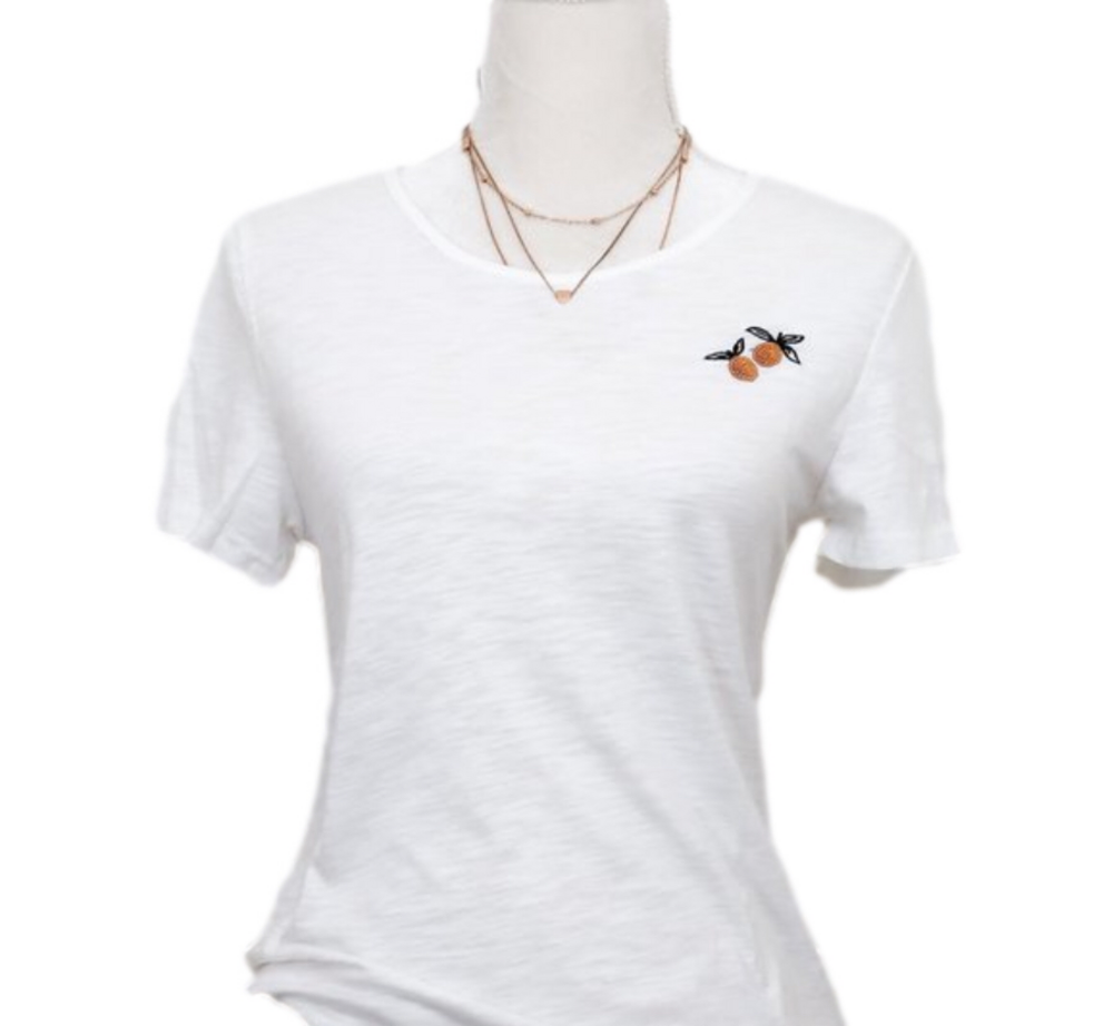 Lydia Lemon Embroidery Shimmer White T-Shirt